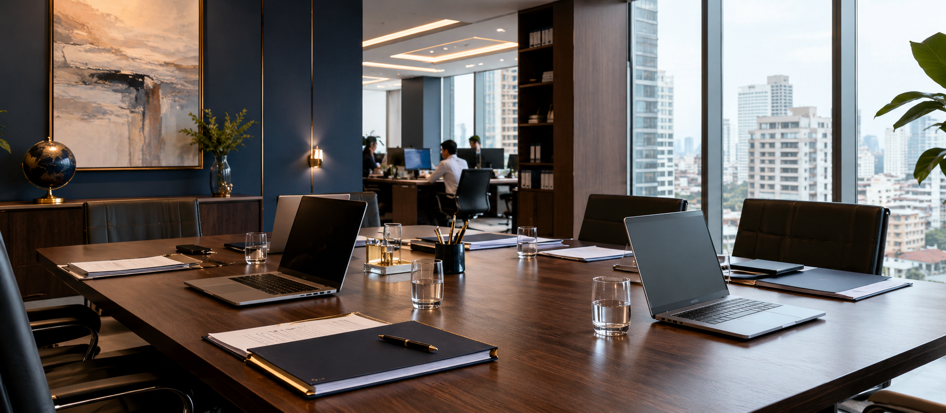 Sala de reuniones preparada para conversar con clientes de Grupo Castañeda